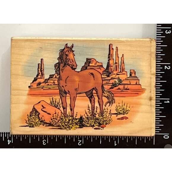 1997 EMBOSSING ARTS CO 135-J DESERT MUSTANG WOOD MOUNTED RUBBER STAMP HORSE - Picture 2 of 6